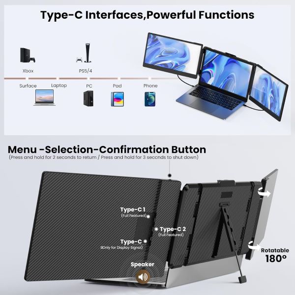 S8 Moniteur Portable Ultra-Mince, Rallonge d'Écran d'Ordinateur Portable, Écran IPS FHD 1080P, USB-C/HDMI, Configuration Double et Triple Écran, Moniteur de Voyage pour Mac/Windows Bon Prix à Douala Cameroun